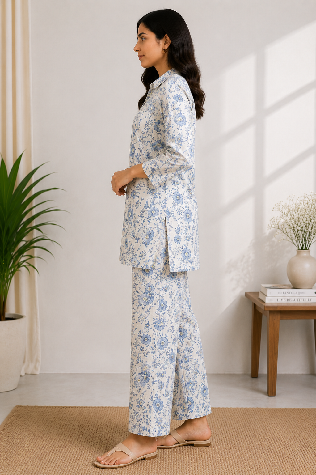 Women's White Floral Printed Cotton Co-ord Lounge Set
